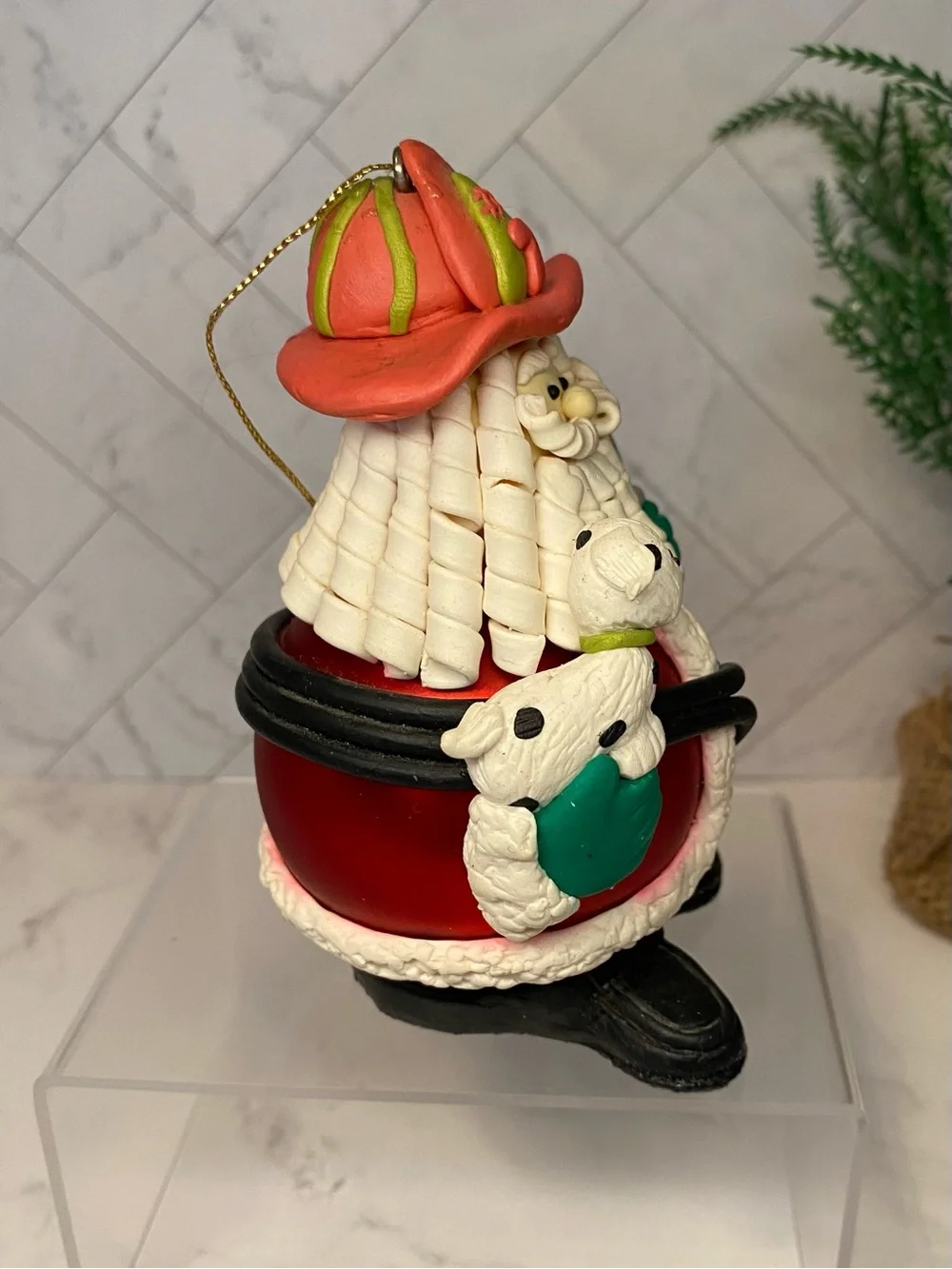 Vintage Occupational Santa Fireman Firefighter Christmas Ornament with Box